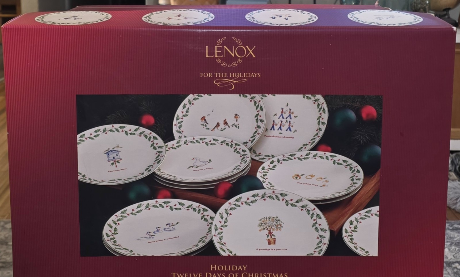 Lenox Holiday Twelve Day Of Christmas Set Of 12 Dessert Plate Holly Berries New