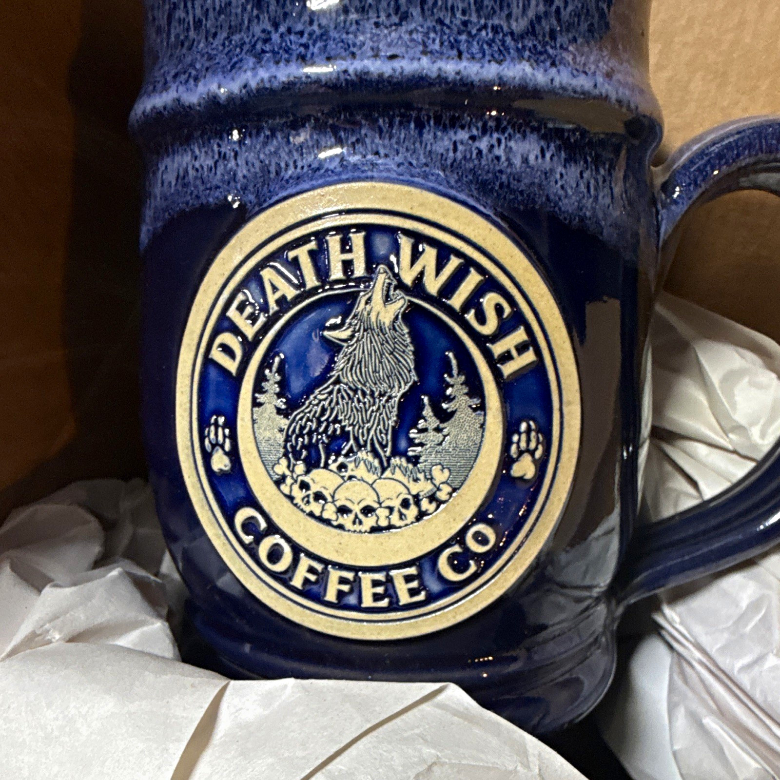 Death Wish Coffee Company Blue Ceramic Mug Coffee  Lone Wolf 2628 Mug