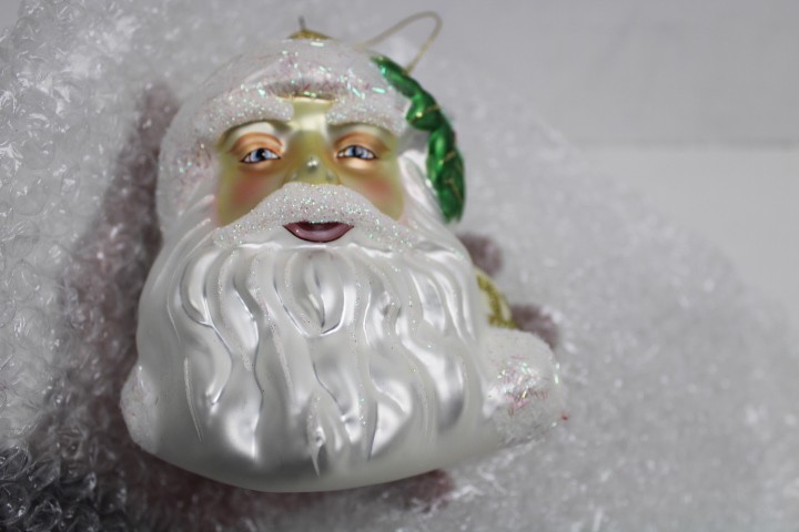 Vintage Fitz & Floyd Glass Chubby Santa Christmas Holiday Ornament No Box