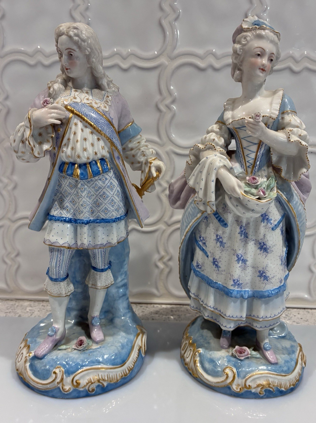 Vieux Paris Porcelain-Blue Celeste-Louis XIV-Madame de Montespan Formal Dress