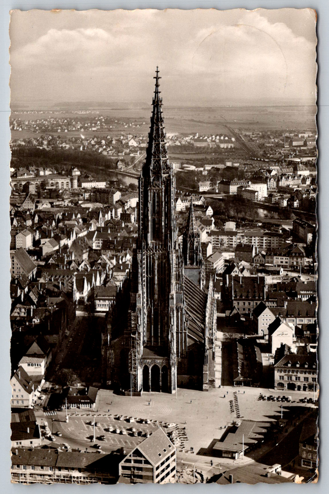 RPPC c1950s Aerial View Ulmer Münster Ulm Germany Gothic Cathedral Postcard