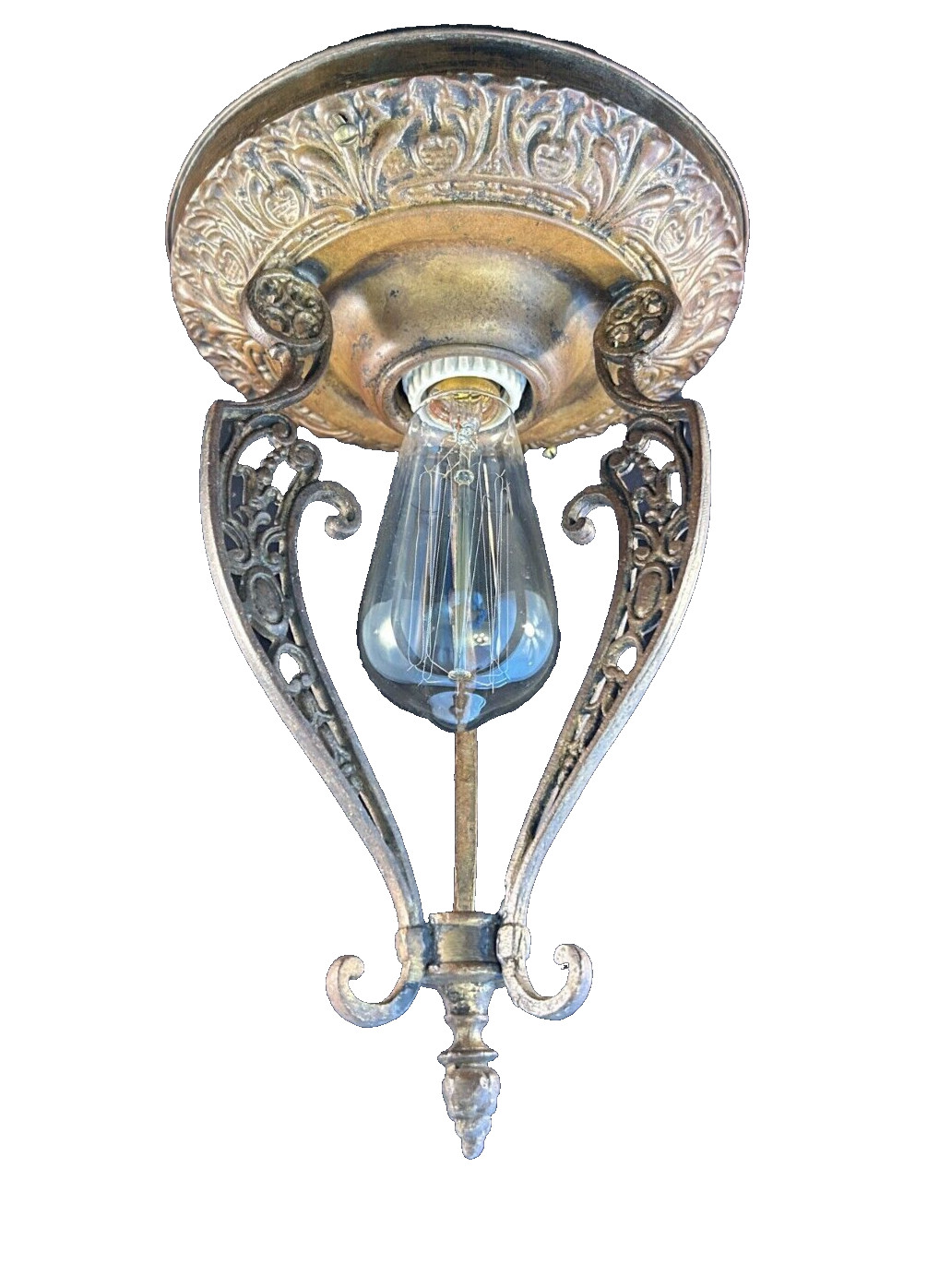 antique 1915-20'S cast brass flush mount fixture