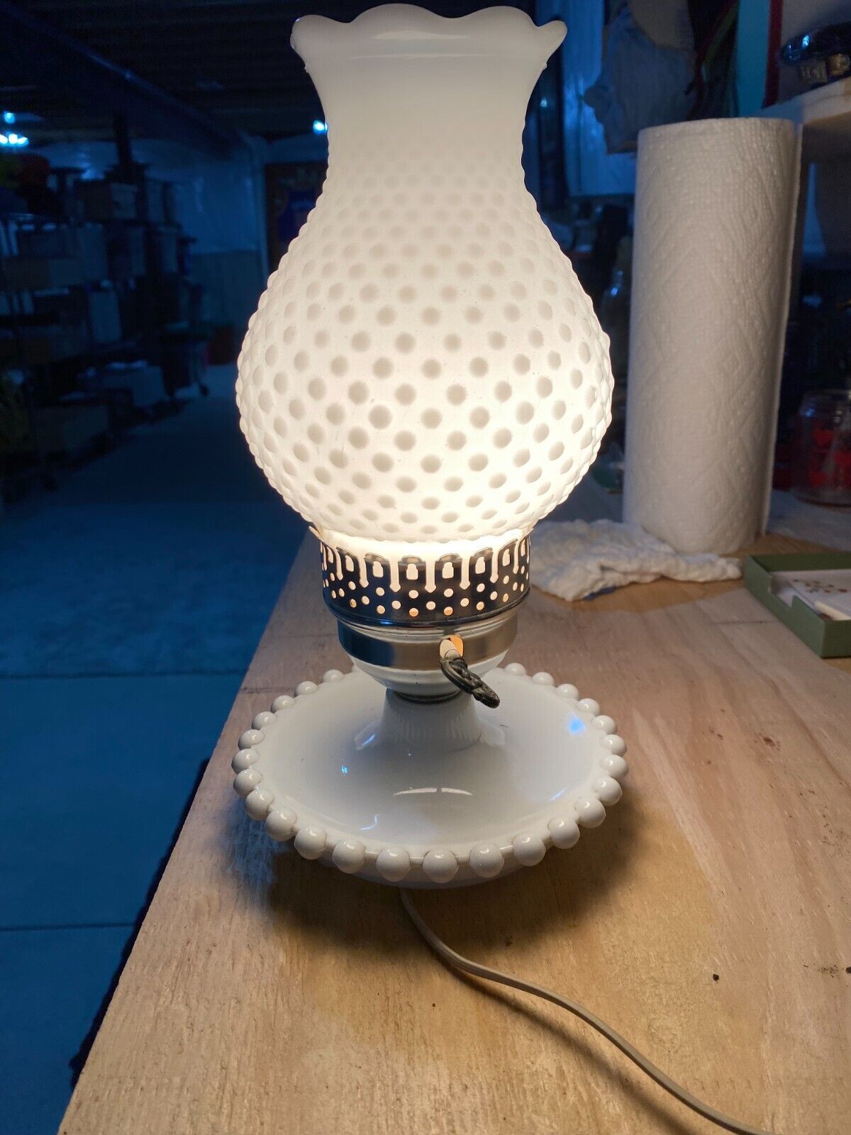 Vintage Hobnail White Milk Glass Lamp