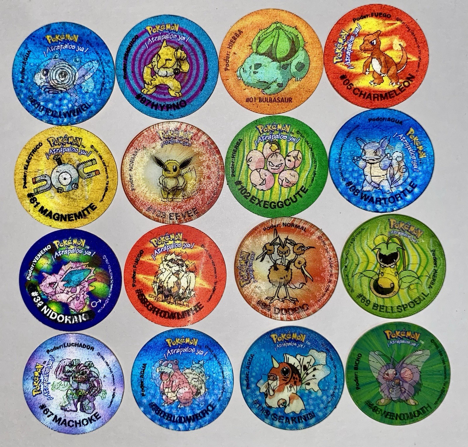 Vintage 1998 Pokémon Tazos Taps 2 Lenticular 3D Pogs Chipy Lot of 16 Peru
