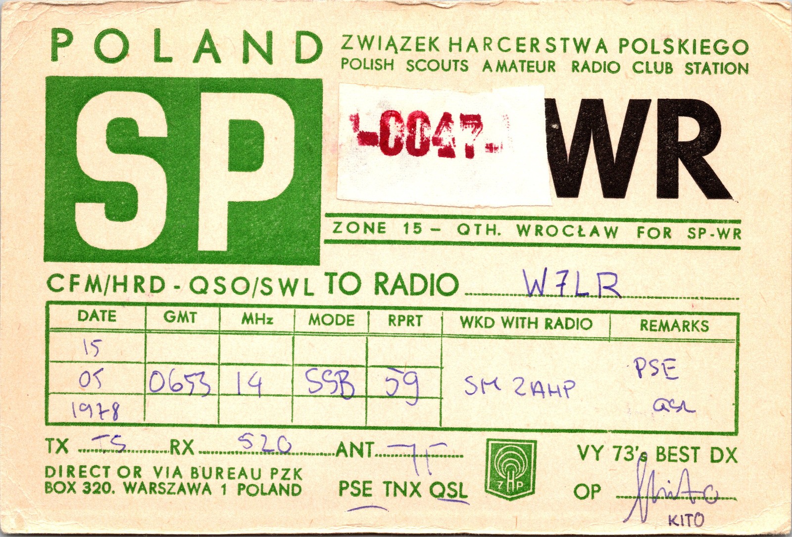 1978 SP-0047 Polish Scouts Wroclaw Poland Ham Radio Amateur QSL Card Postcard 1978 SP-0047 Polish Scouts Wroclaw Poland Ham Radio Amateur QSL Card Postcard