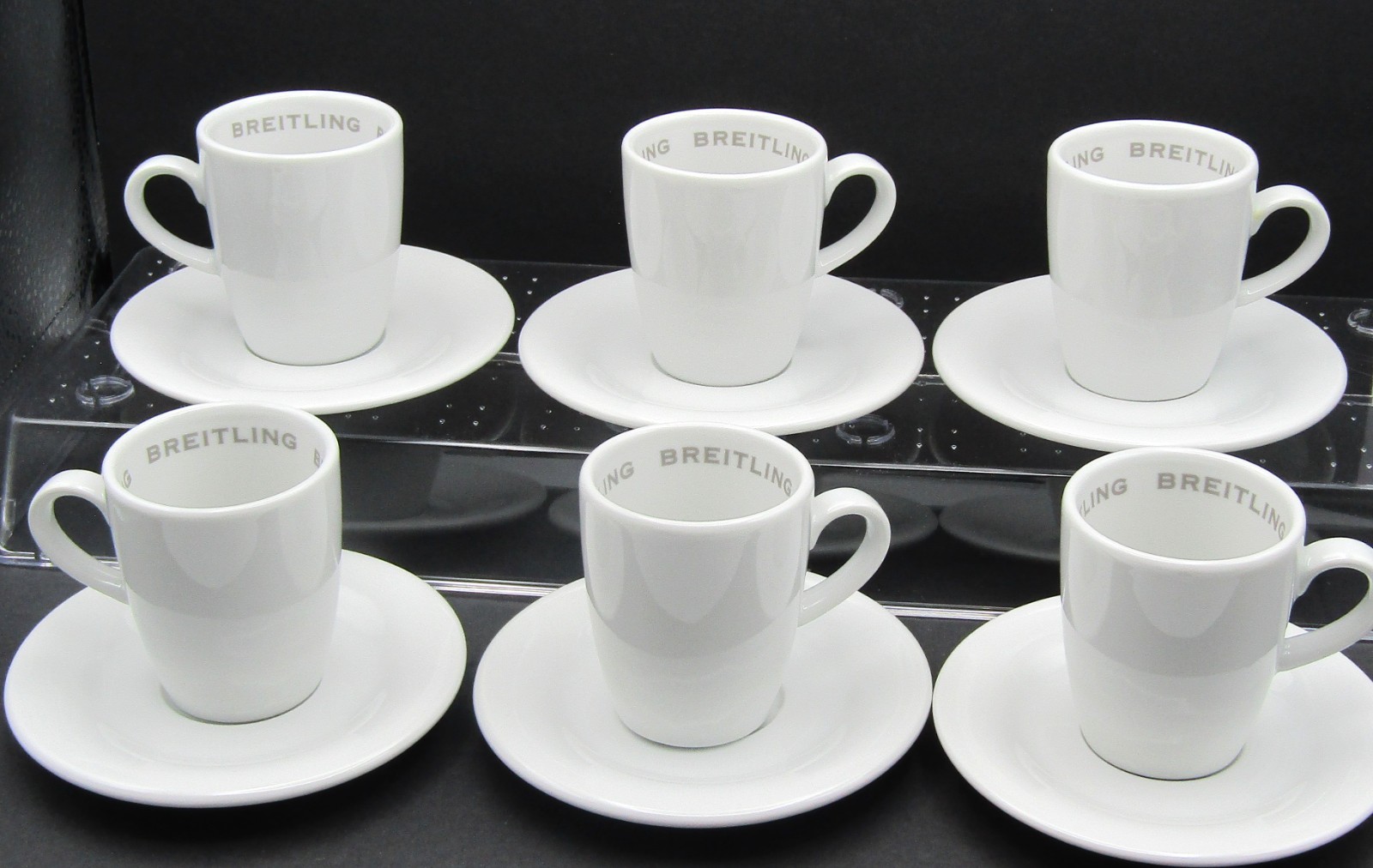 BREITLING PROMOTIONAL DEMITASSE CUPS & SAUCERS SET - SERVICE FOR 6 (12 PCS)