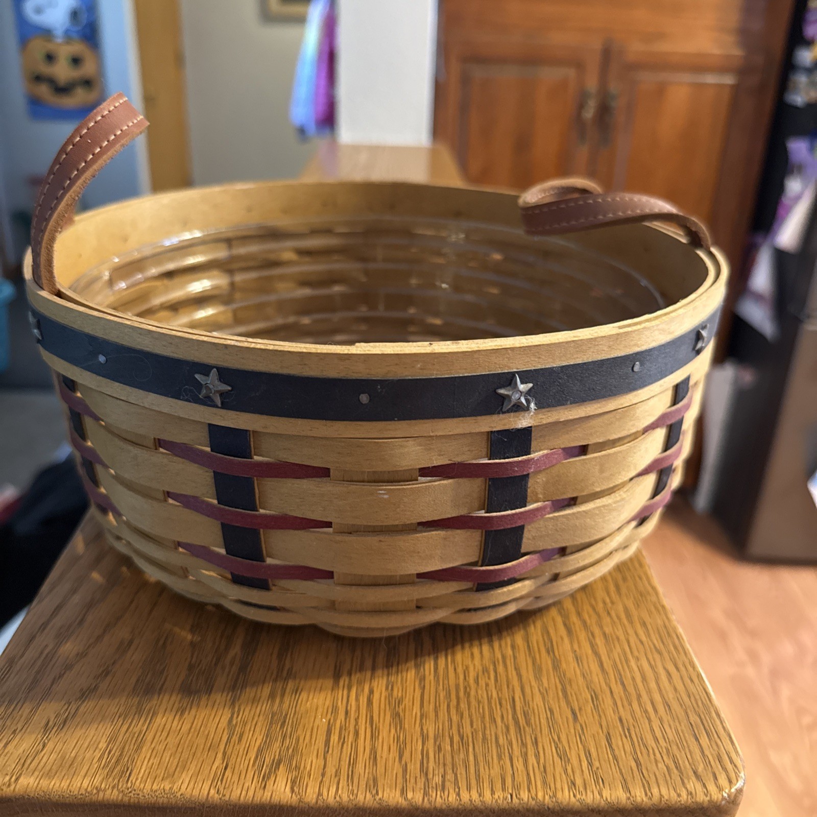 2003 Longaberger Proudly American Darning Basket Metal Stars~Red/Blue