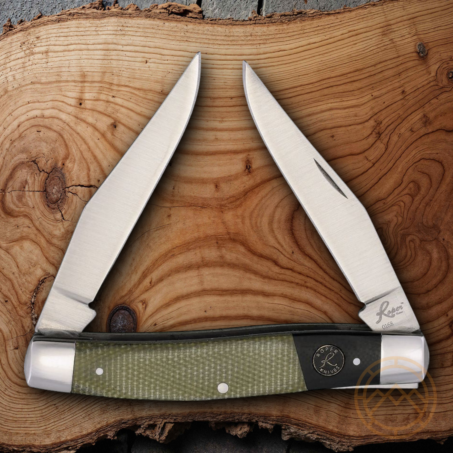 Roper Knives Muskrat Pocket Knife Satin 1065 Carbon Steel Blades Micarta Handle