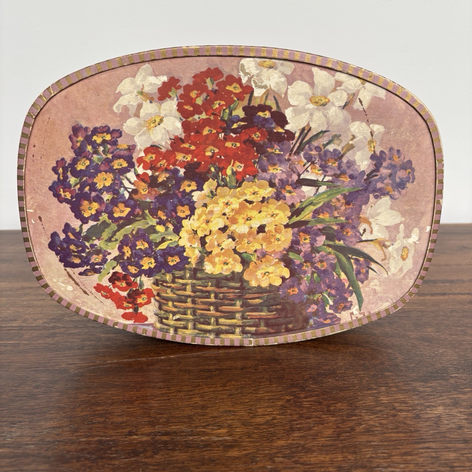 Vintage 1940/50s Sanders Detroit Chocolate Box, Floral Striped Ornate