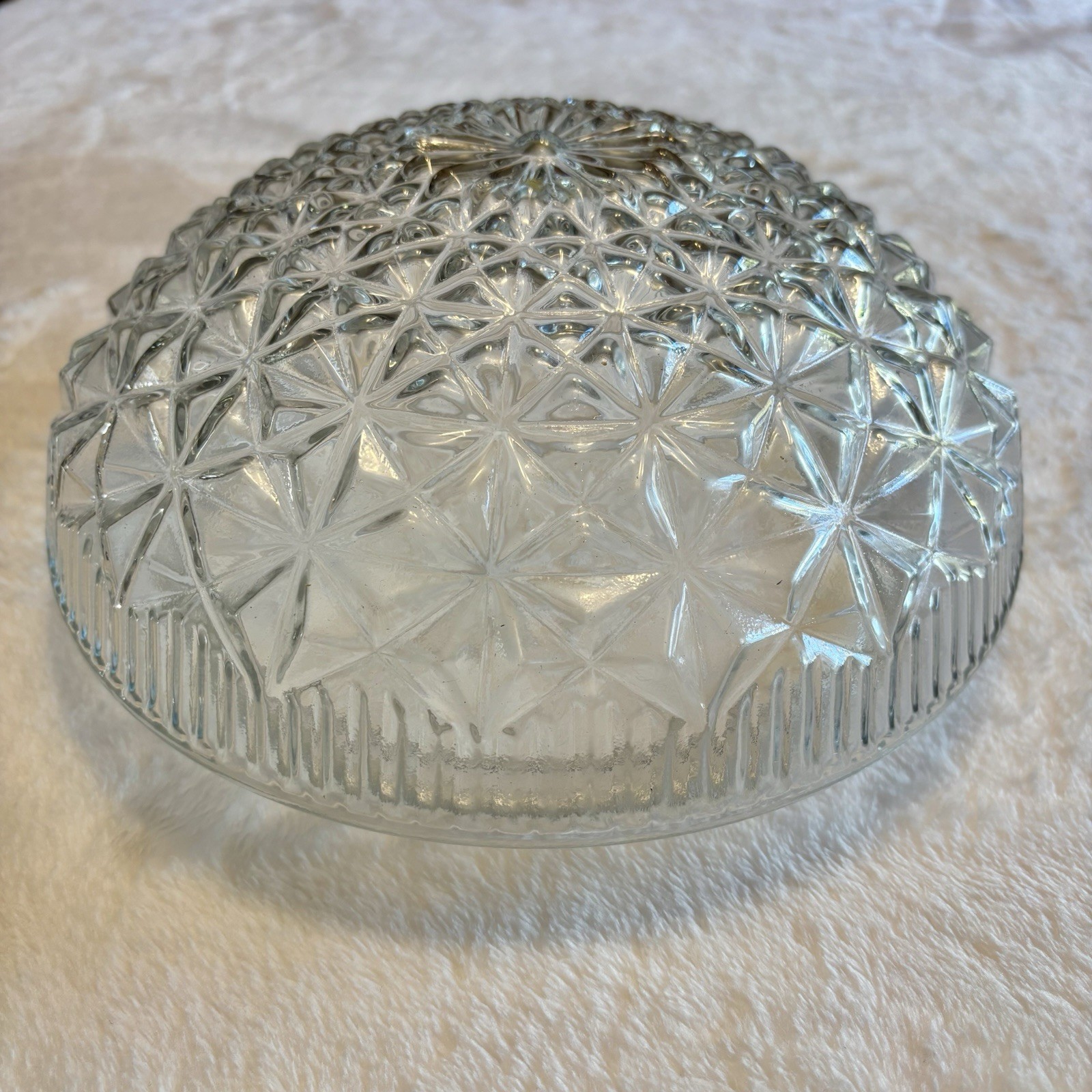 Vtg Diamond / Star Flower Clear Glass Ceiling Light Fixture Shade 7 3/4\