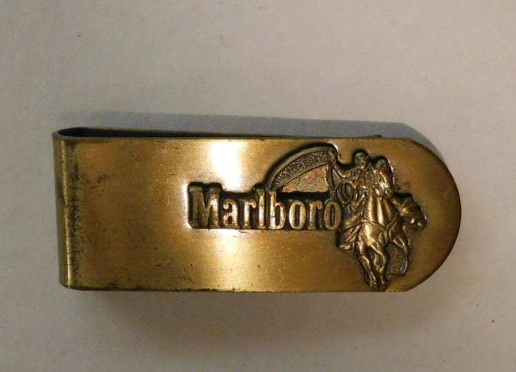 Vtg Marlboro Cowboy Brass Money Clip Western Advertising Promo Collectible 90s