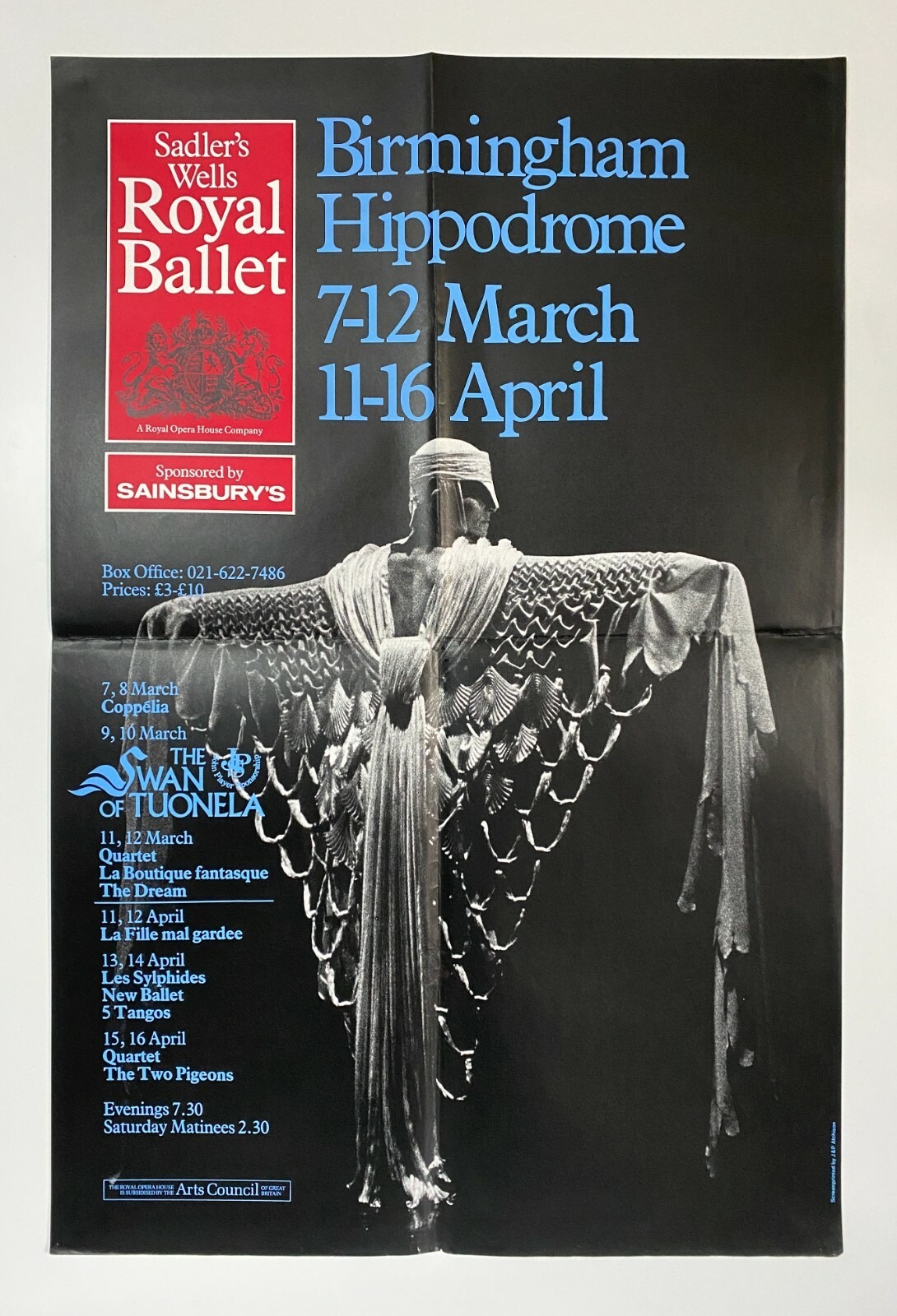 Sadler\'s Wells Royal Ballet Birmingham Hippodrome Large Poster 1983 - GC