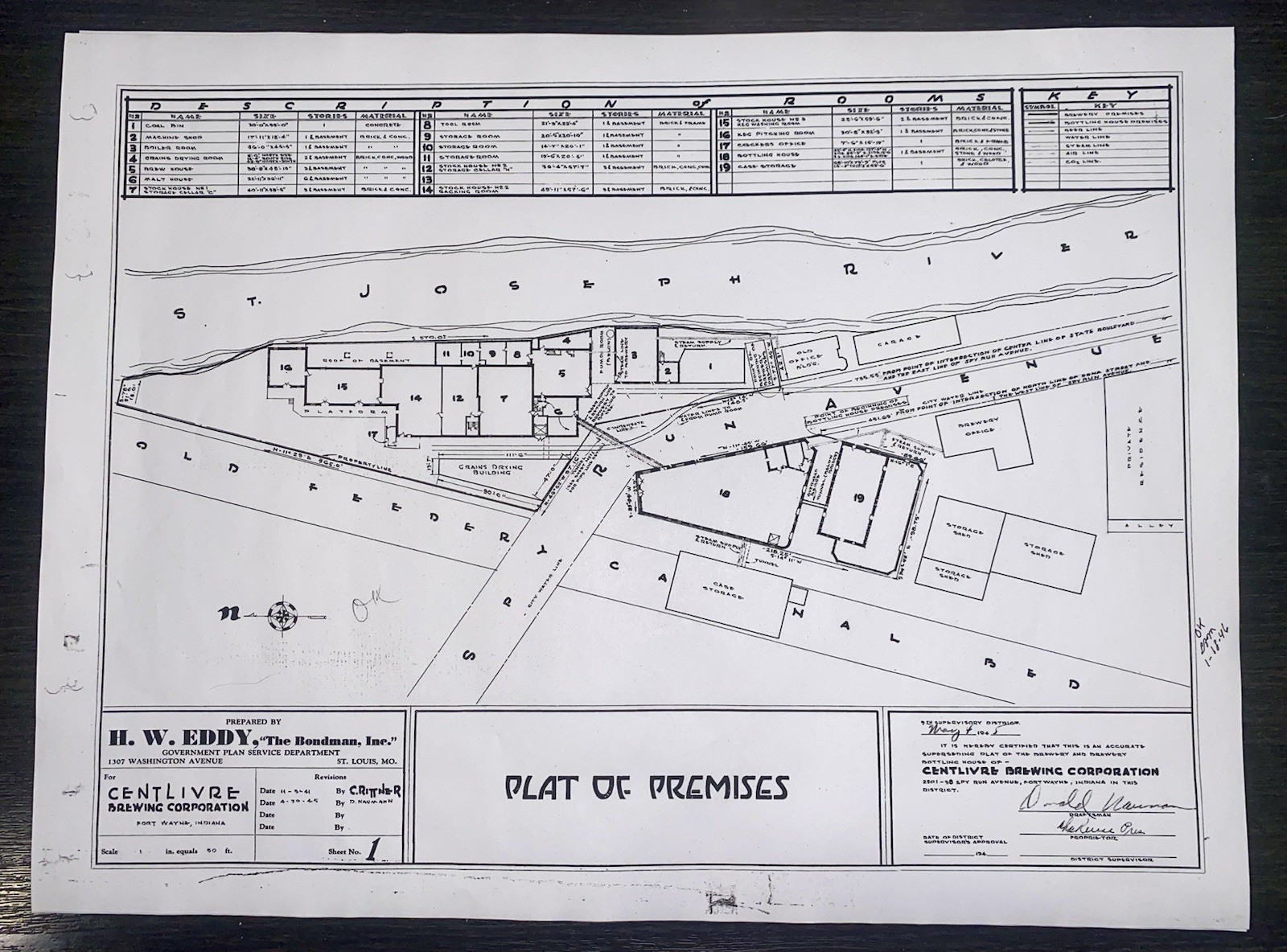 Centlivre Brewing Corp., Plat Of Premises Fort Wayne, IN.  (Black & White Copy)