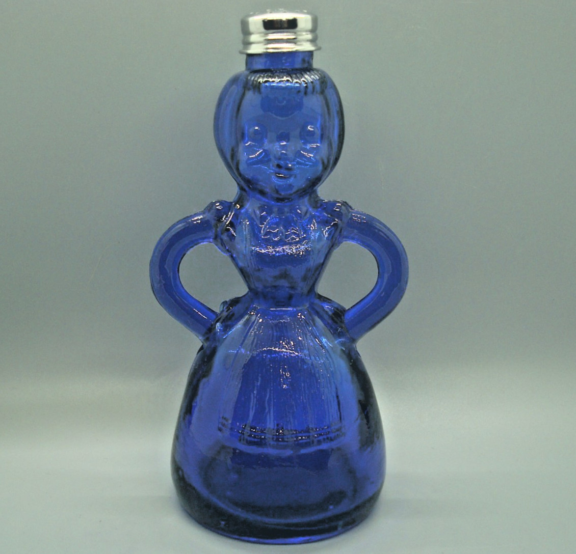 Vintage Merry Maid Large Lady Laundry Shaker Cobalt Blue Glass 7”
