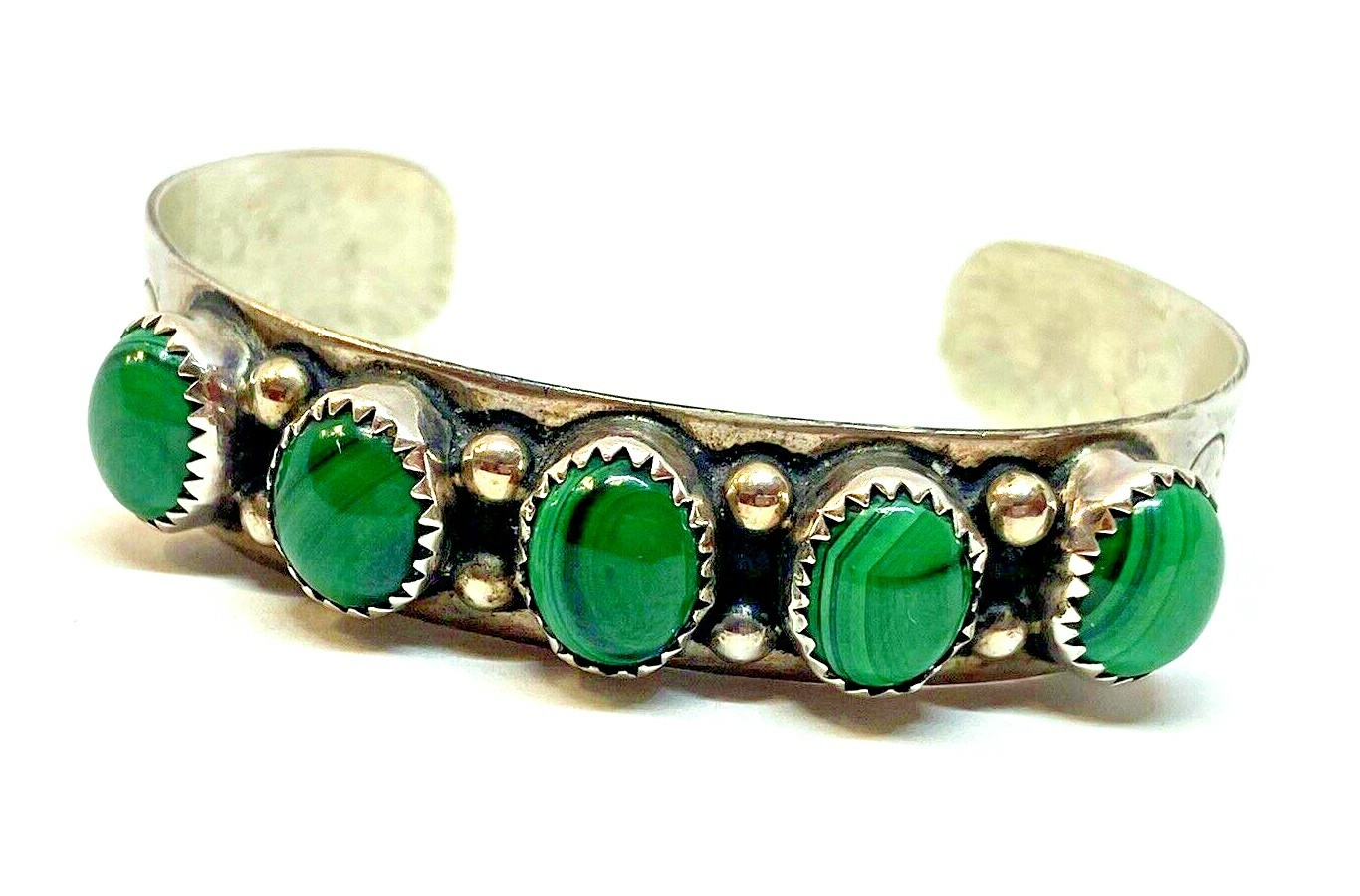 VINTAGE MILTON TSOSIE STERLING & MALICHITI  NAVAJO INDIAN BRACELET