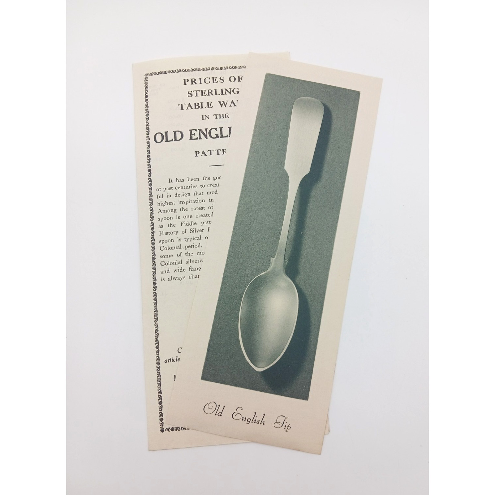 1931 Old English Tip Flatware Pattern Price List Black Starr & Frost Gorham