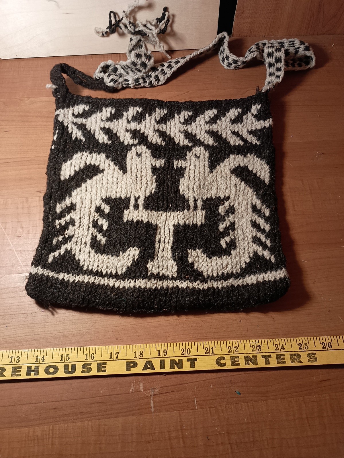 Vintage Hand Woven Seed Bag / Tote Guatemala Pattern w Birds 13 X 14 Handmade