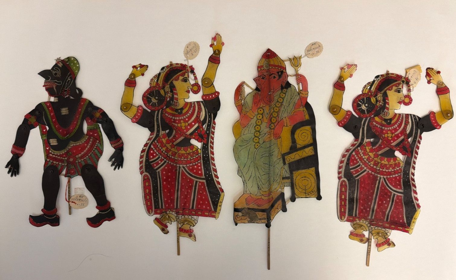 Vintage 1970s Indian Leather Shadow Puppets Lot of 4 Tholu Bommalata Ganesha See Vintage 1970s Indian Leather Shadow Puppets Lot of 4 Tholu Bommalata Ganesha See