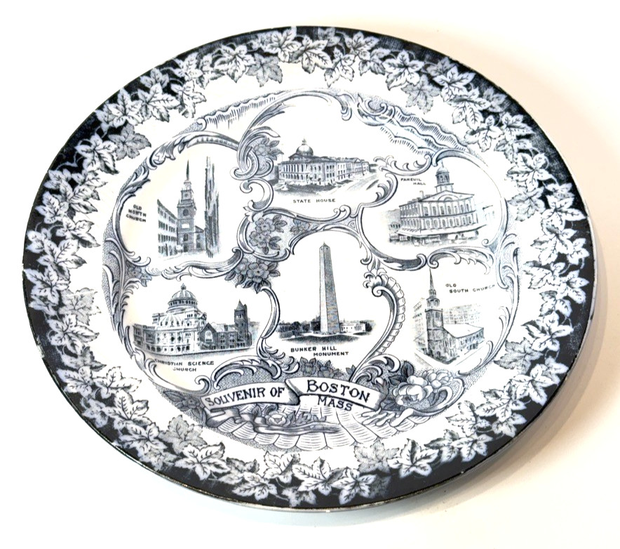BOSTON - MA Massachusetts Antique Trinket Souvenir Blue Transferware DISH PLATE BOSTON - MA Massachusetts Antique Trinket Souvenir Blue Transferware DISH PLATE