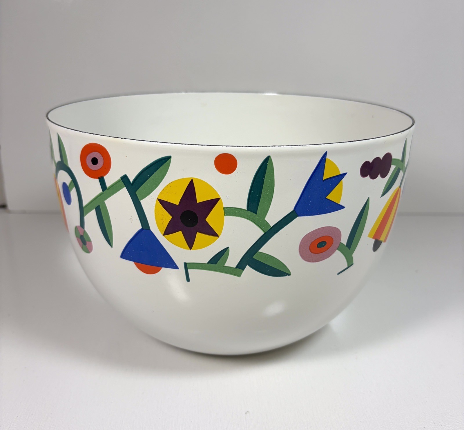 Vintage Rare MCM Kaj Franck Finel Arabia Finland Enamel Bowl Geometric Floral 8”