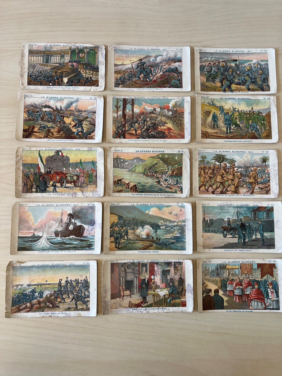 Antique WWI Trade Card Lot 43 1914-1919 Verdun Jutland Gallipoli Jerusalem Litho