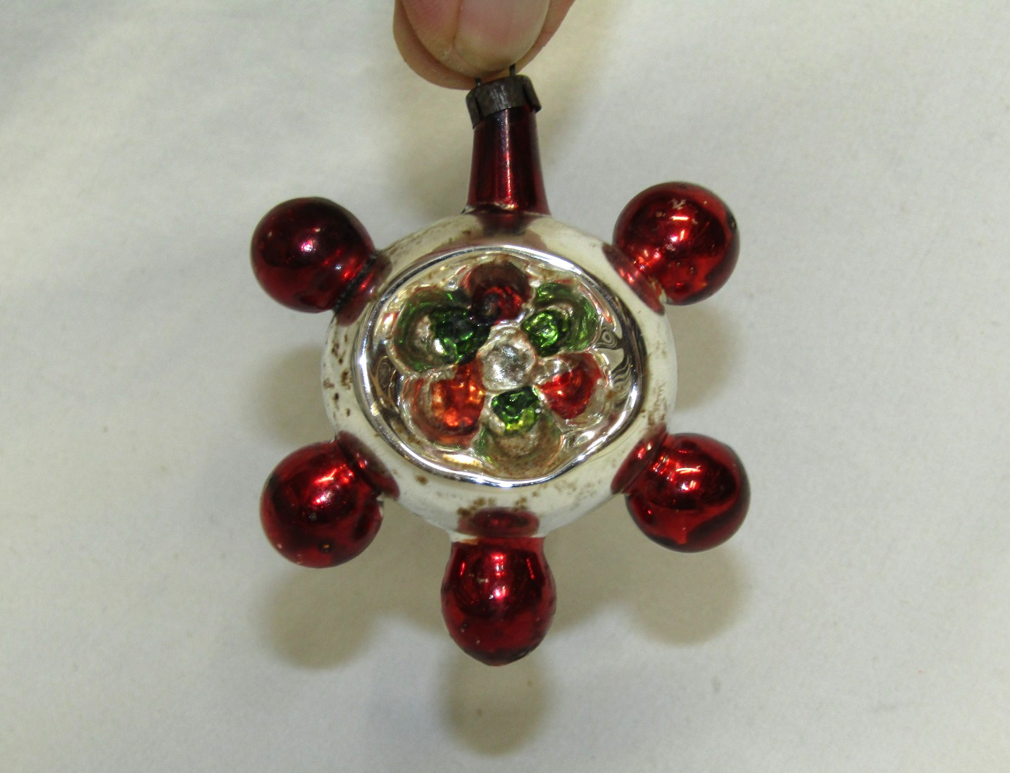 German Antique Red Glass Turtle Indent Vintage Christmas Ornament 1930\'s