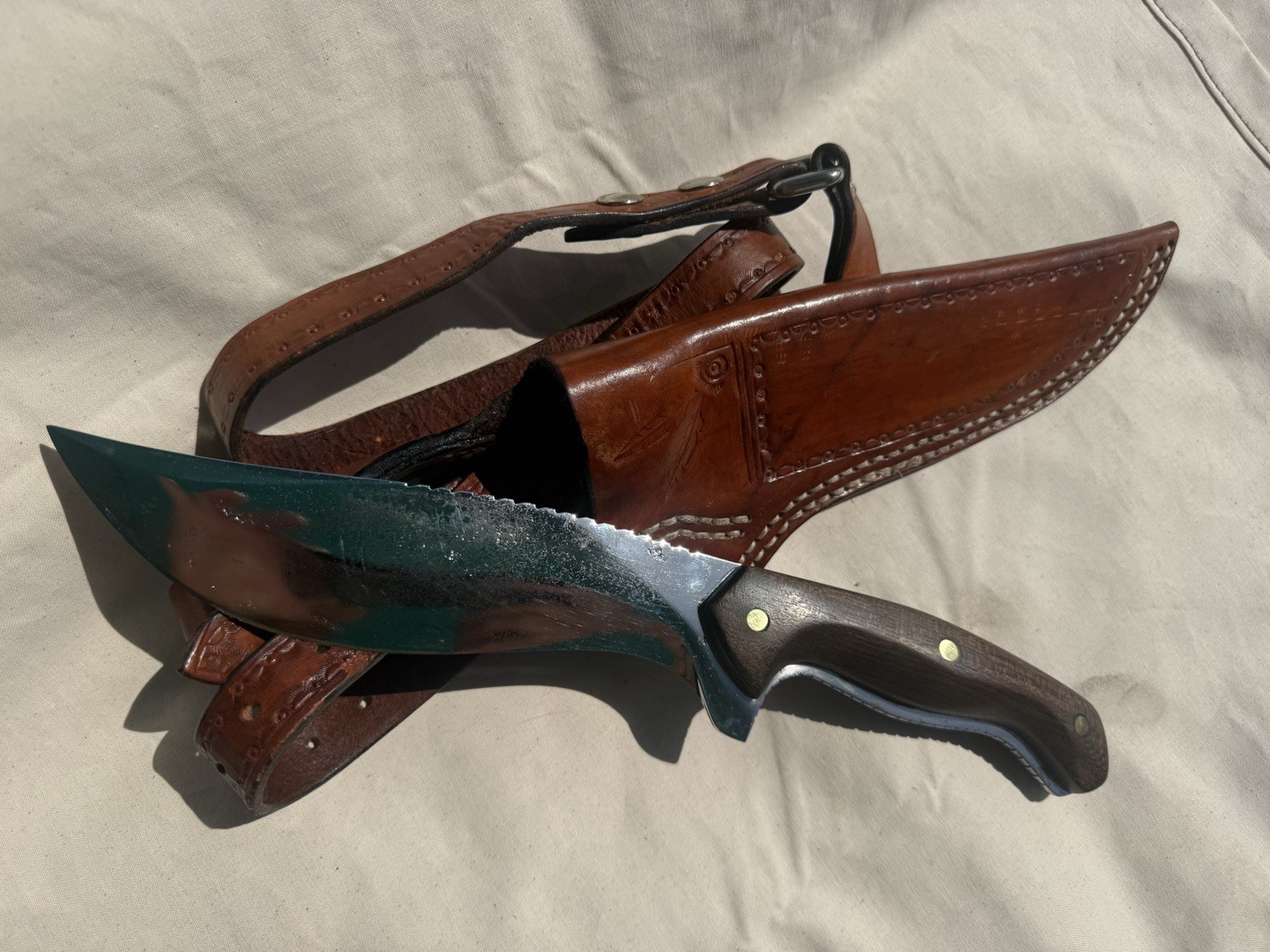 Bowie Knife and Sheath  Hand made one of a kind by Texas knife Maker Red Feather