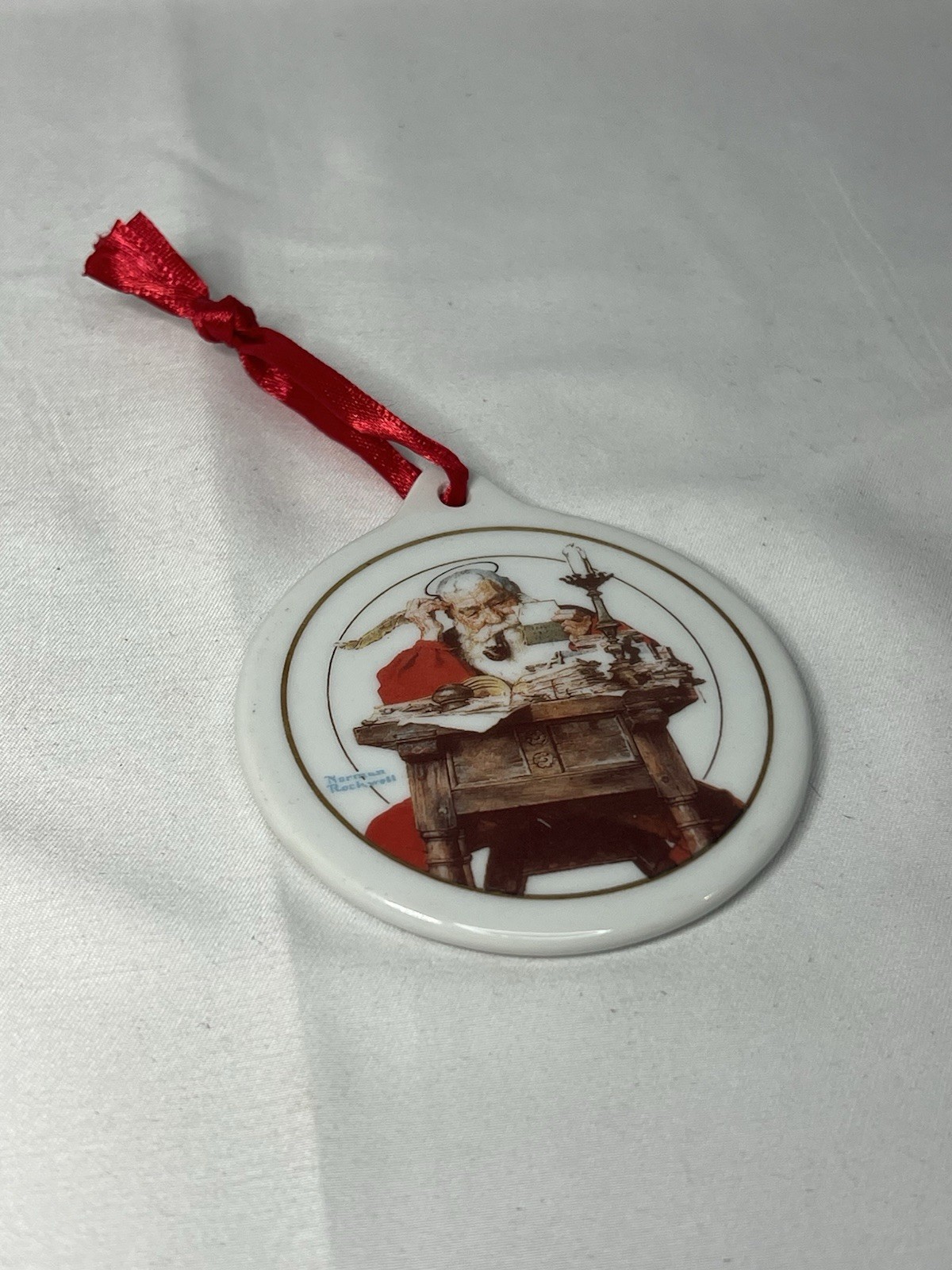 Ornament 1996 JC Penny Santa reading Letters Porcelain Norman Rockwell Painting