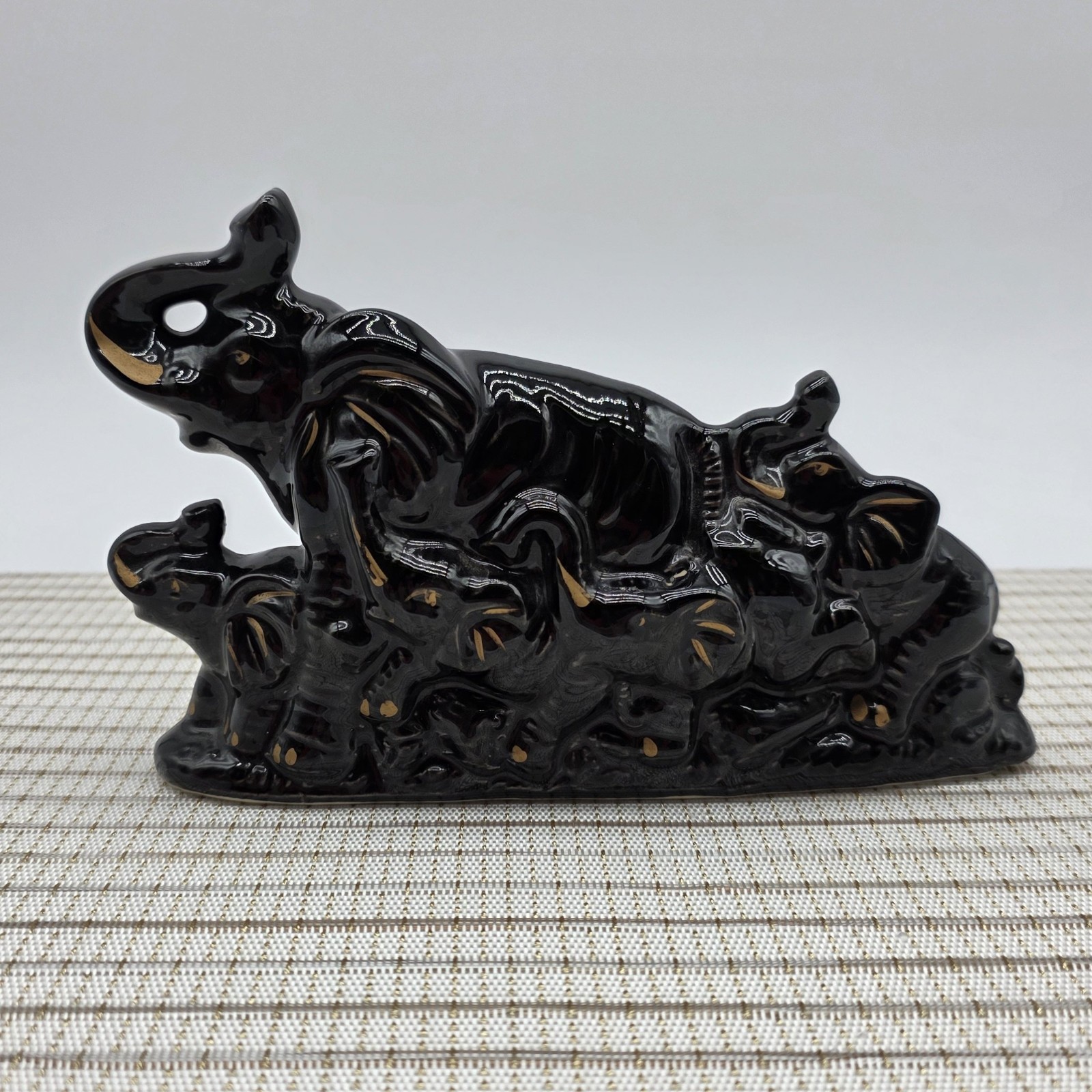 Vintage 1950s Black Elephant  Ceramic MCM Figurine Decor Japan