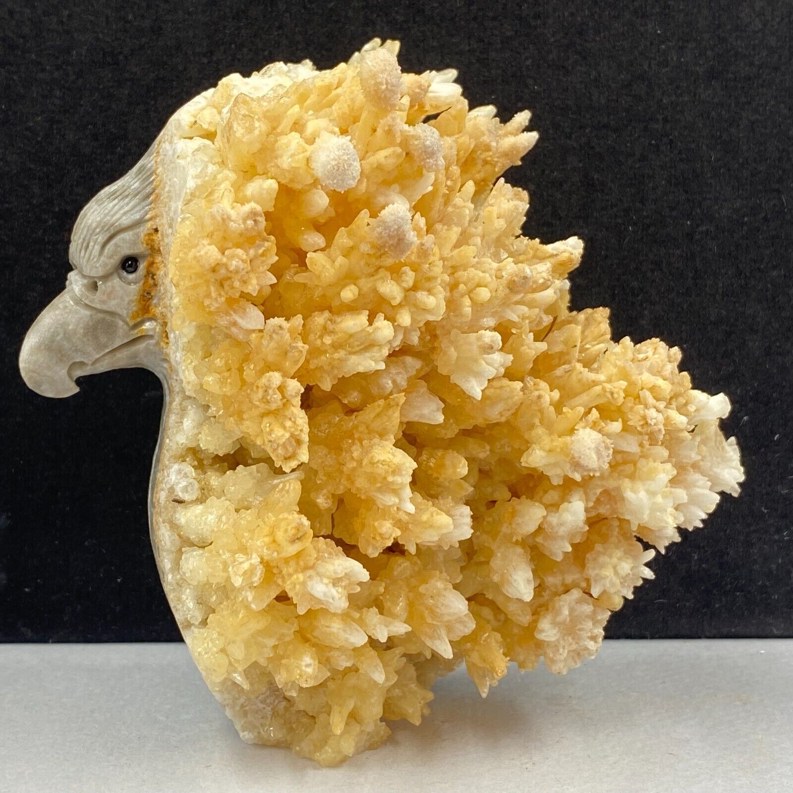 420g Natural crystal mineral specimen, stalactite, hand-carved the eagle, gift