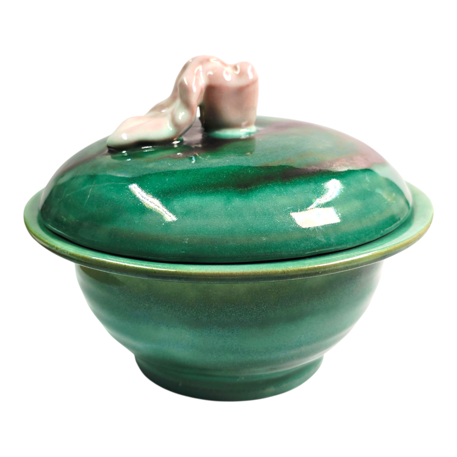 Vtg Stangl Pottery GreenTerra Rose Lidded Bowl Rose Finial Made in Trenton USA