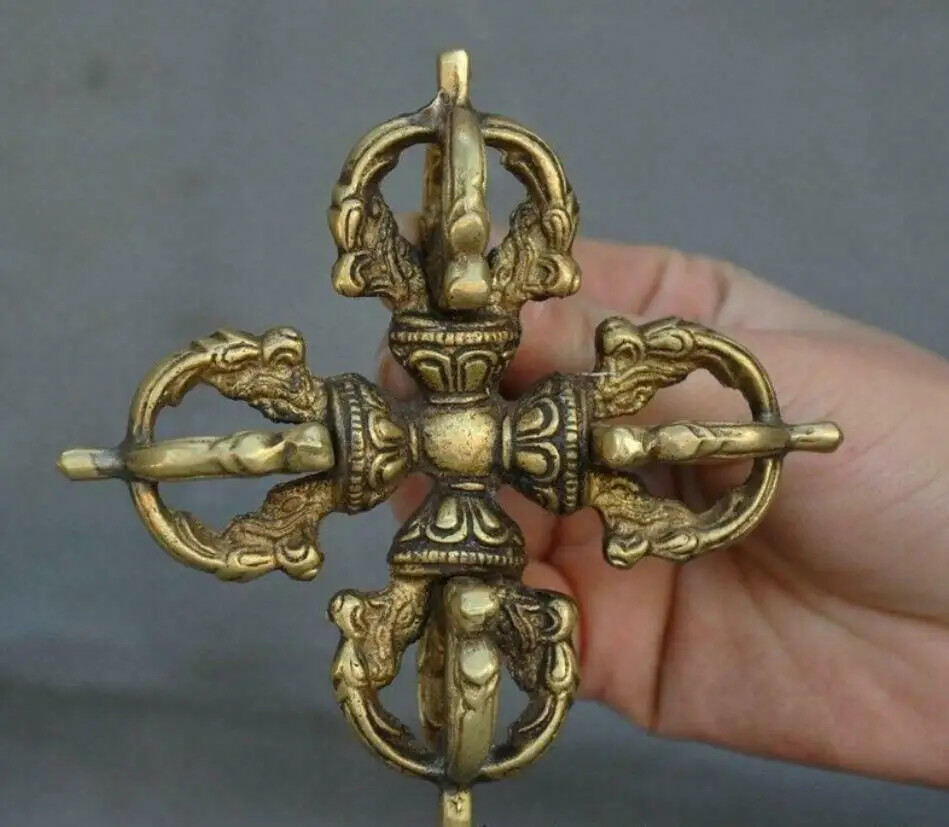 Tibet Tibetan Buddhism Handmade Vajra Dorje Copper Cross Imitate Antiquity