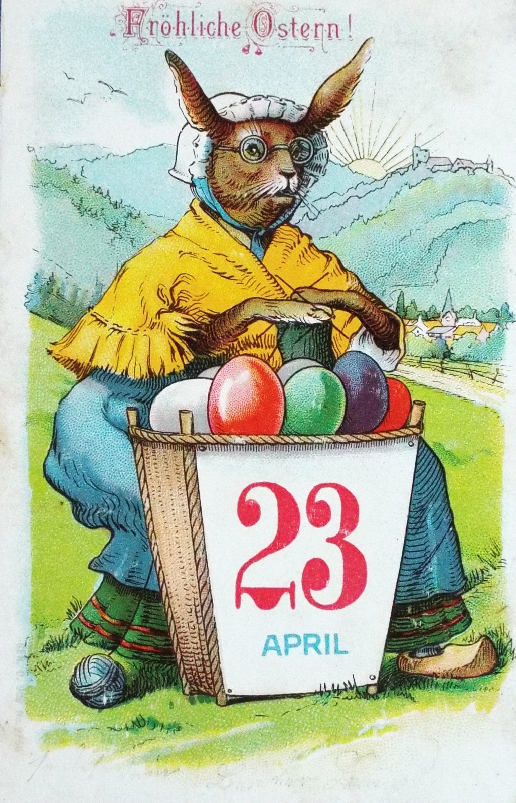 FABULOUS EARLY FANTASY 1905 embossed Lady Rabbit Easter Eggs Germany