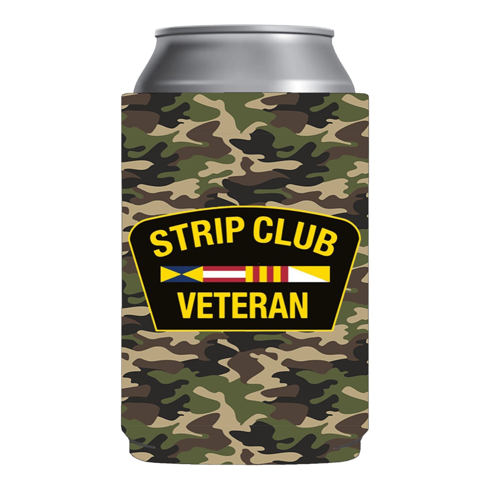 Strip Club Veteran Beer Coozie Funny gag gift hunting fishing gift present camo