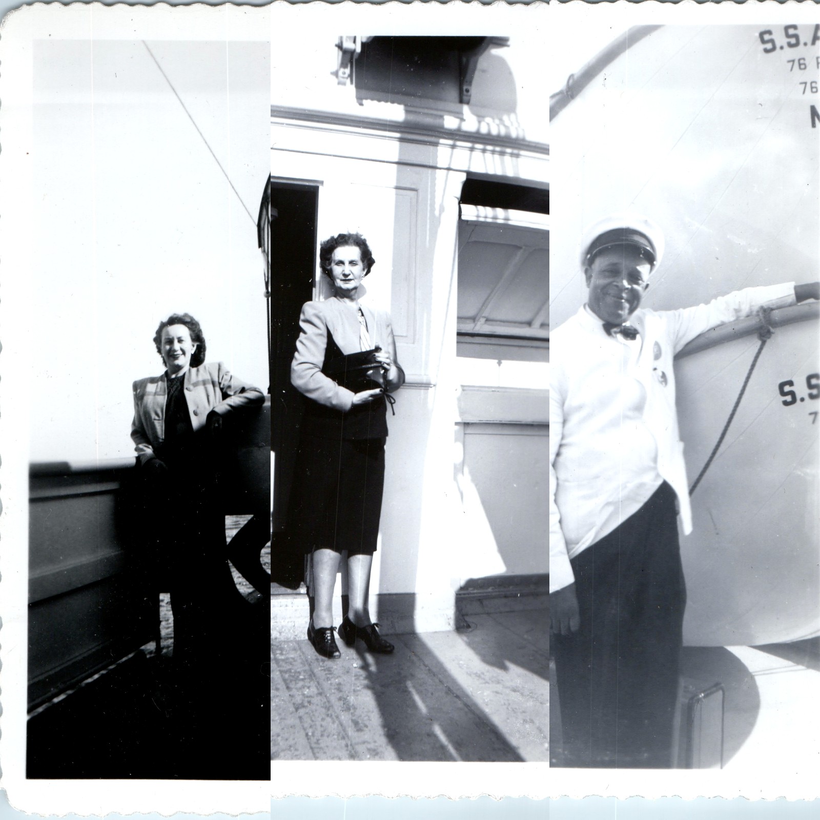 x3 LOT c1940s SS Avalon Snapshot Photos Catalina Island CA Black Steward Steamer