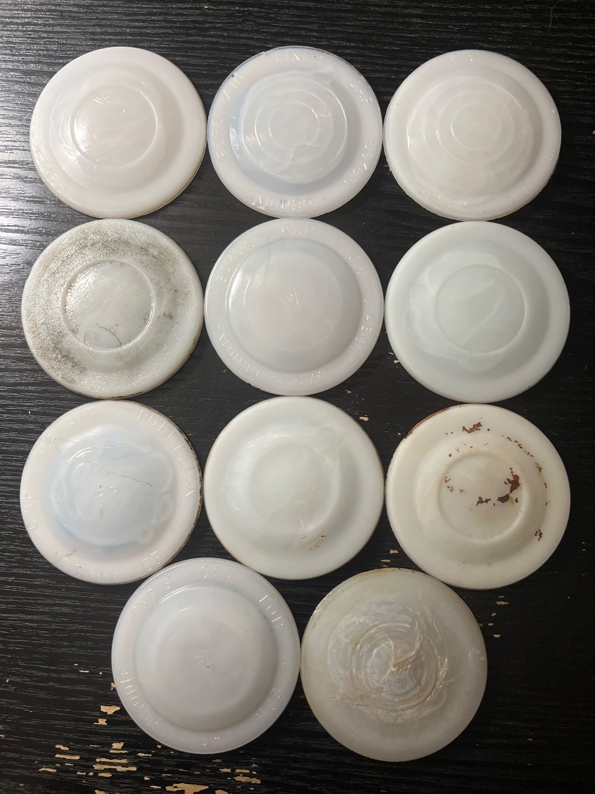 Vintage Lot of 11 Misc Milk Glass Porcelain Seal Inserts Canning Jar Lids