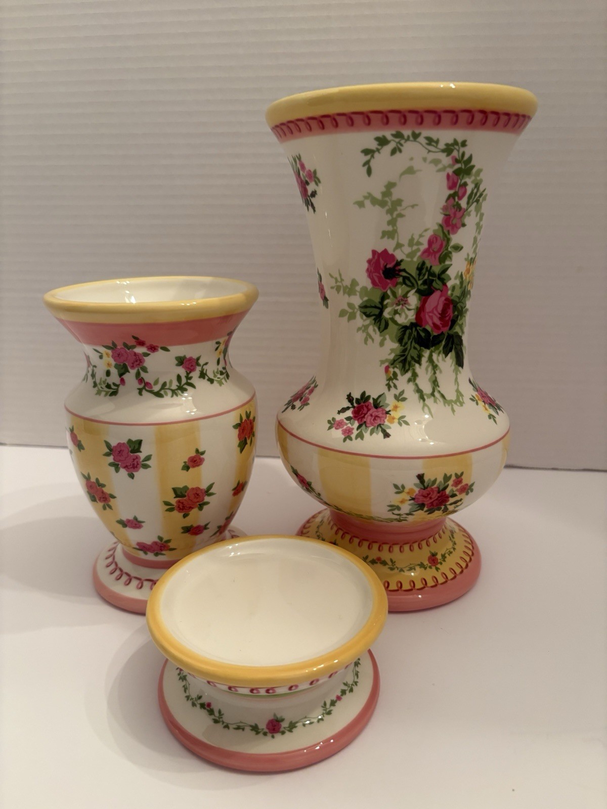 Set Of 2 Vintage Ceramic Floral Vases and Candle Holder,  Laura Ashley & FTD