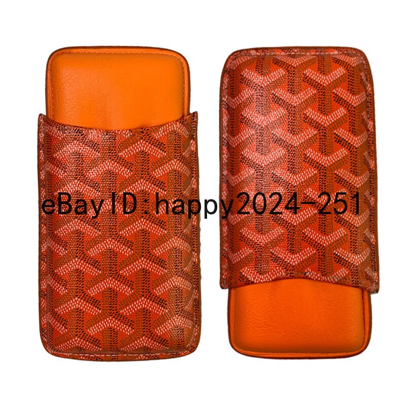 Portable Orange Leather Cigar Case Humidor 3-Tube TravelStorage Box Accessorie