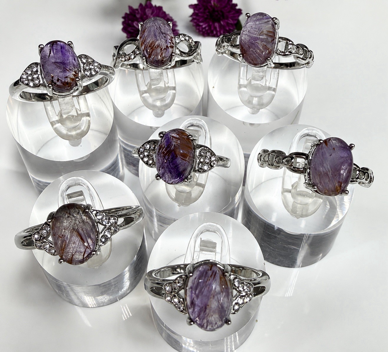 Wholesale Lot 6 Pcs Natural Auralite 23 Ring Crystal Healing Energy