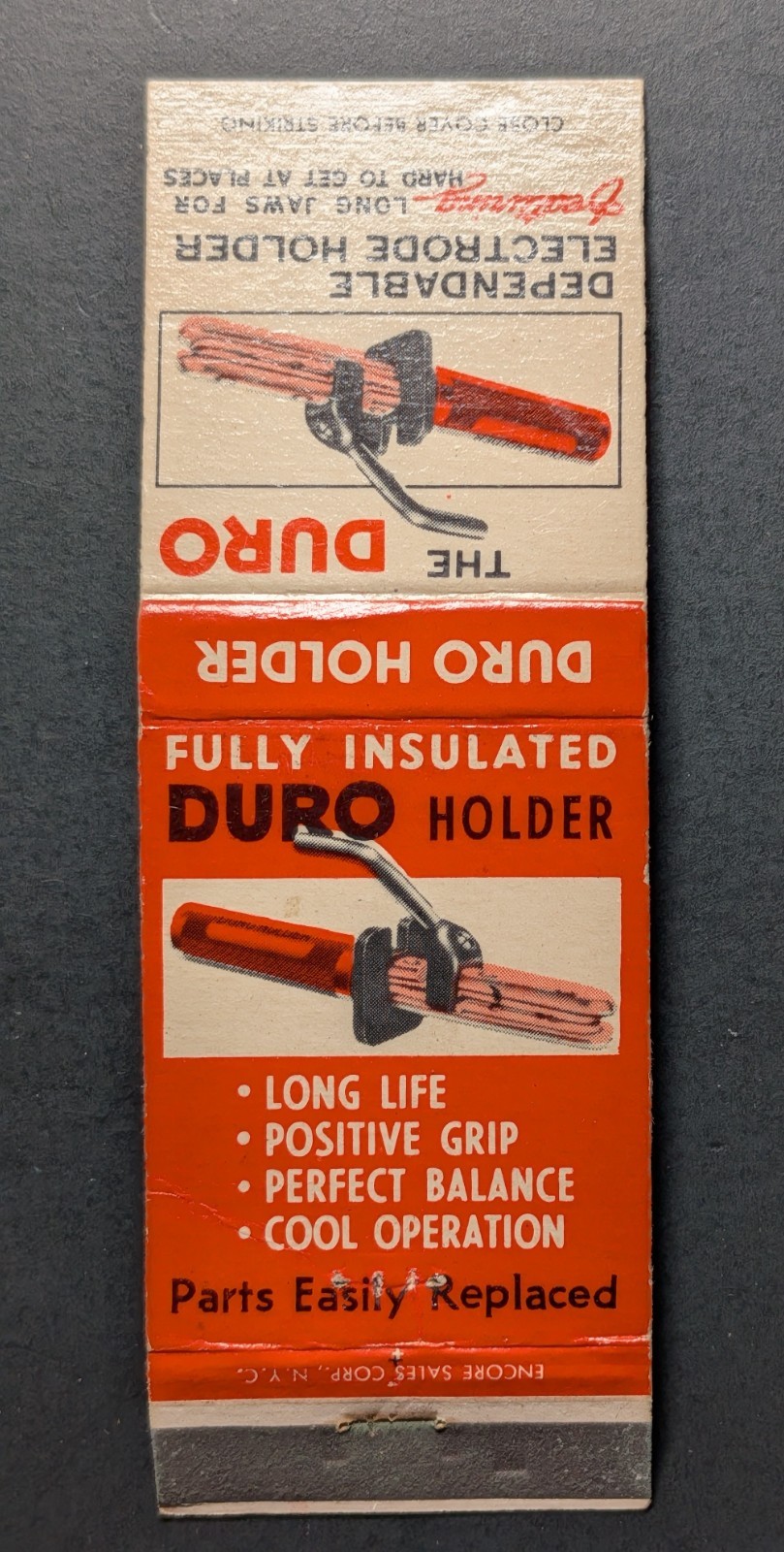 Vintage Duro Electrode Holder Matchbook Cover