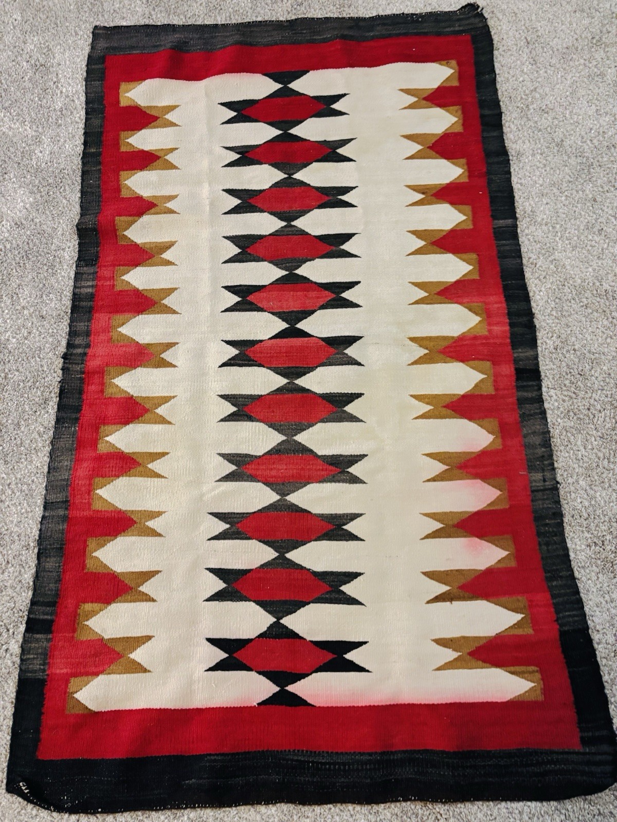 NAVAJO INDIAN WOOL RUG NATIVE AMERICAN WEAVING EYE DAZZLER VINTAGE 35”x 62” NAVAJO INDIAN WOOL RUG NATIVE AMERICAN WEAVING EYE DAZZLER VINTAGE 35”x 62”
