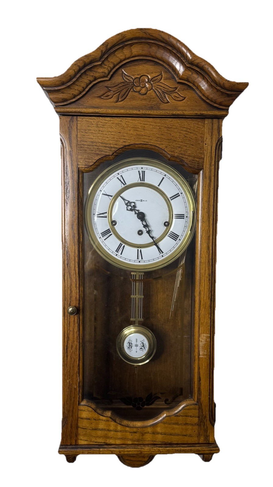 Vintage Howard Miller 612-578 Triple Chime Oak Wall Clock Fully Serviced