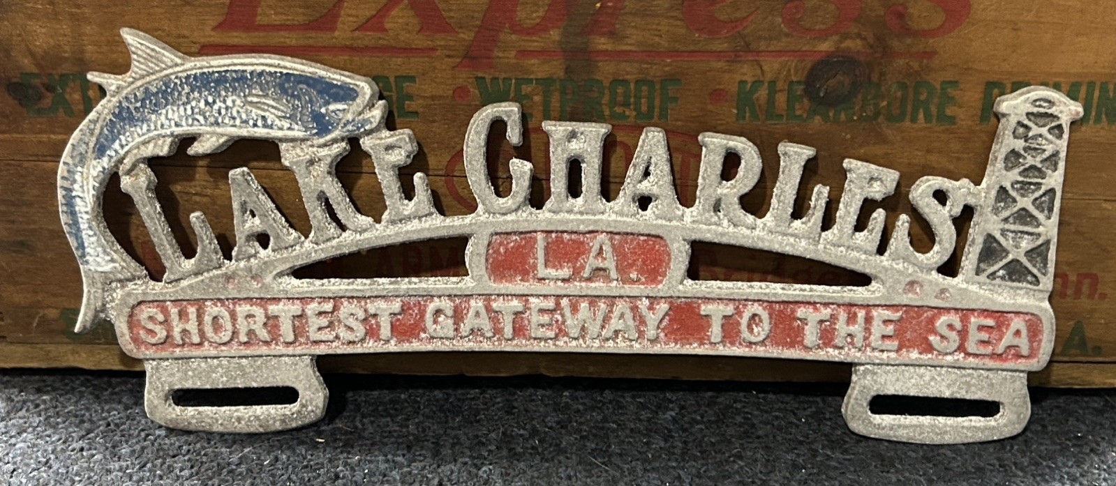Lake Charles LA. Shortest Gateway to the Sea Aluminum License Plate Topper
