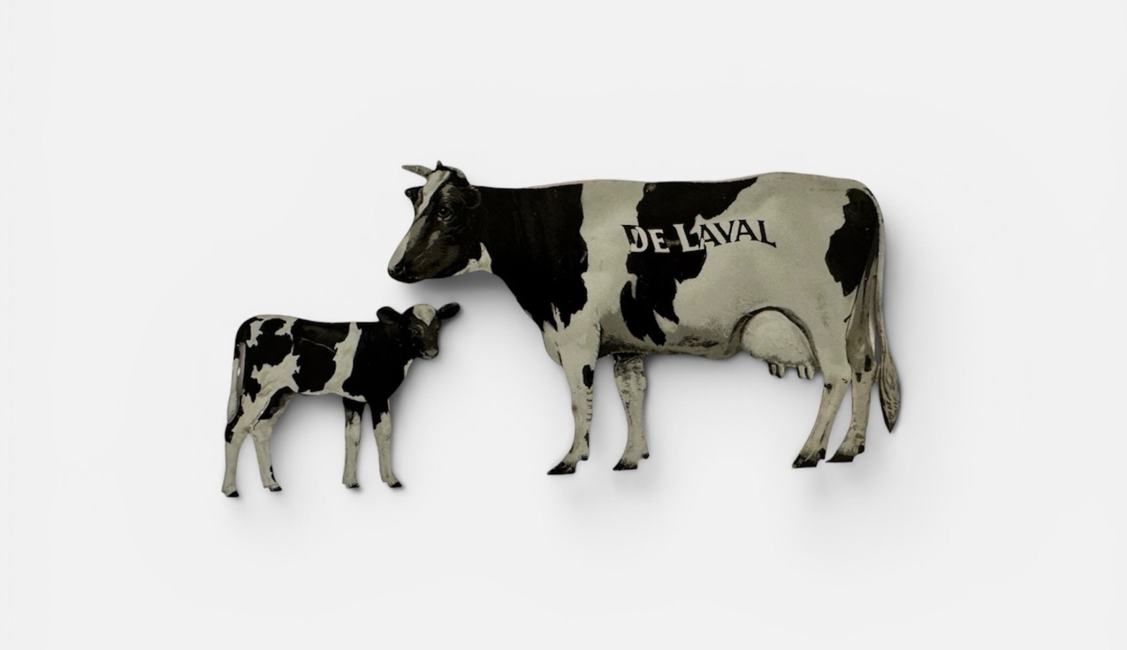 1920s De Laval litho tin die cut Holstein cow and calf advertising New Old Stock