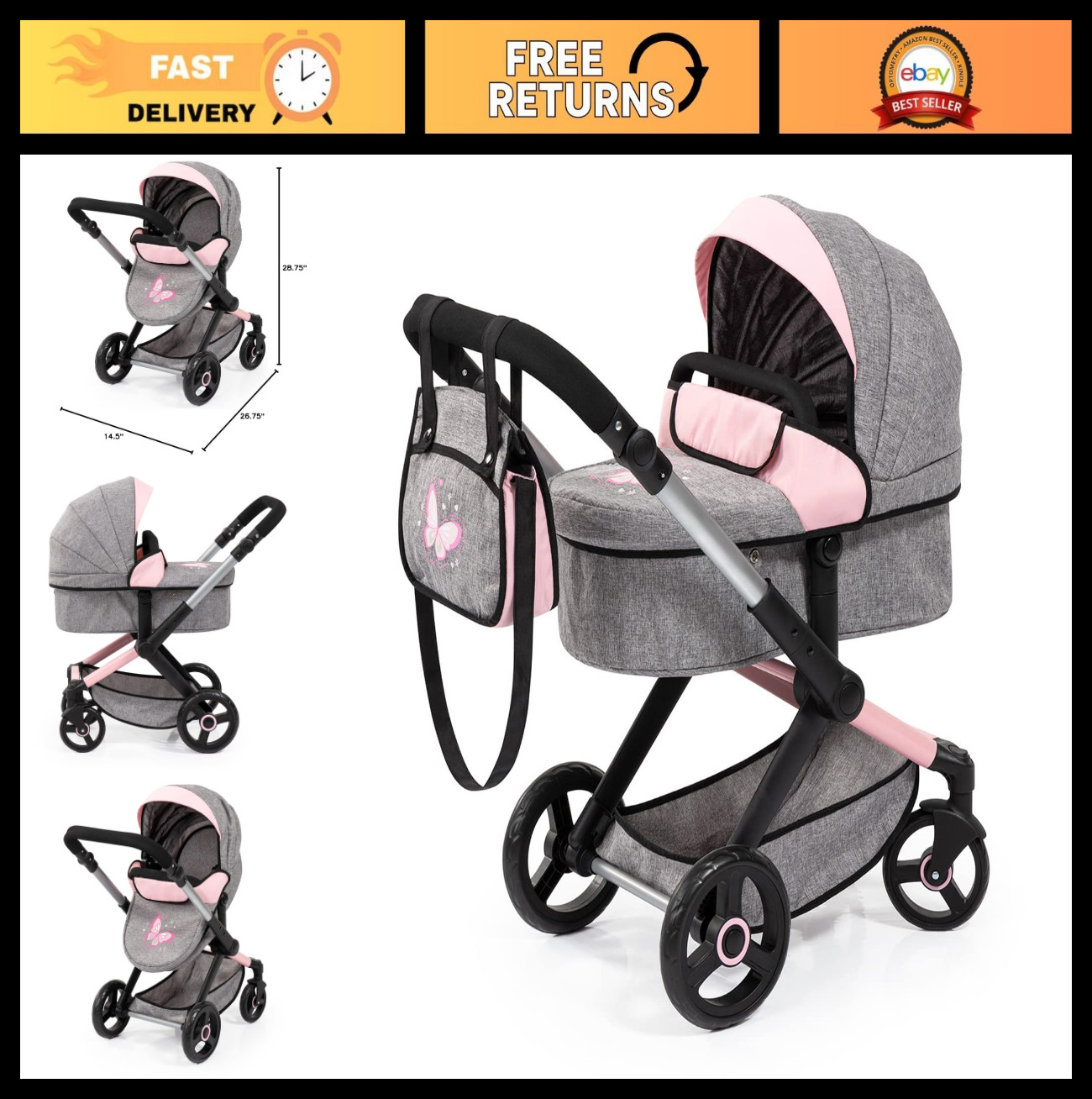 Convertible Baby Doll Stroller for 20