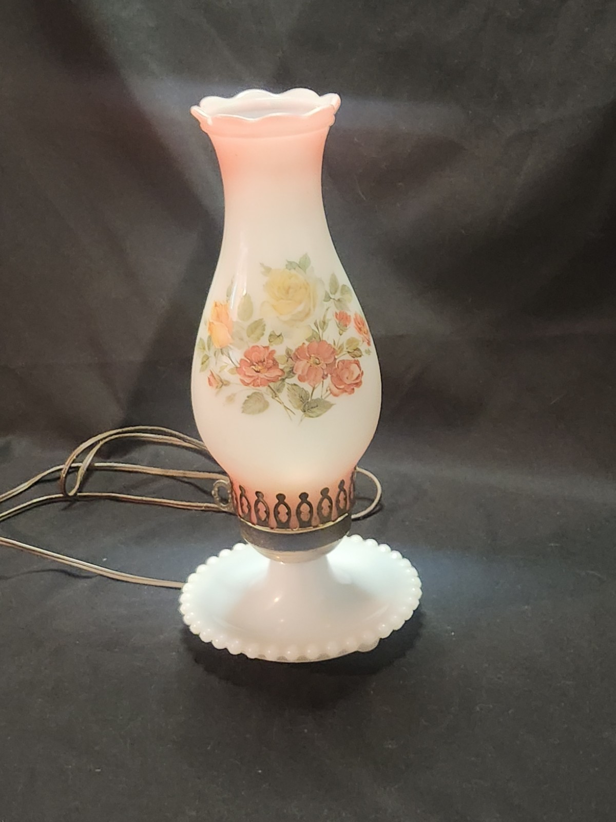 Vintage Crownreative Industries Hostess  Hurricane Lamp  13.5 in Frosted Glass