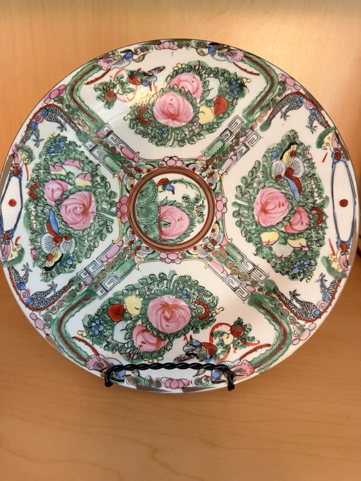 Vintage Macau Chinese Porcelain Plate 10” Hand Painted Famille Rose