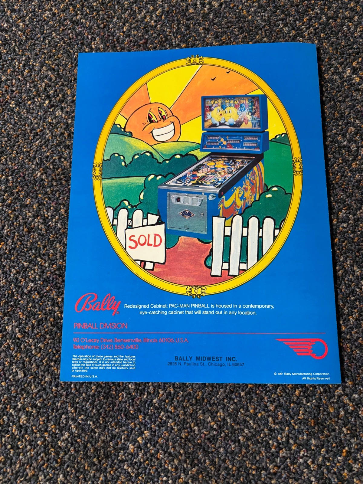 1982 BALLY FACTORY ORIGINAL MR. & MRS. PAC MAN PINBALLL  PROMO FLYER NEW