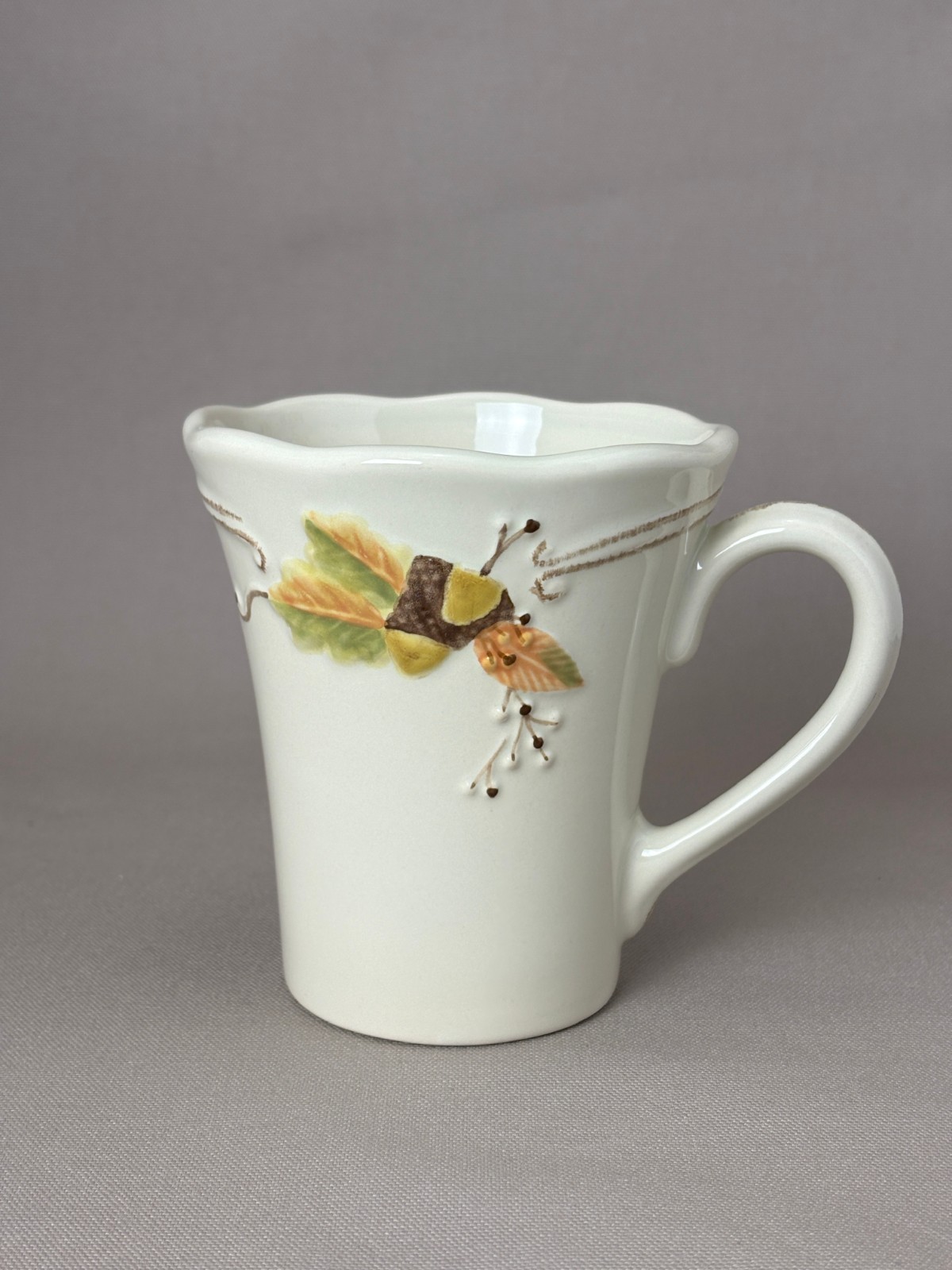 Pfaltzgraff Plymouth Coffee Mug Cup Embossed Acorn Oak Leaves Fall Thanksgiving