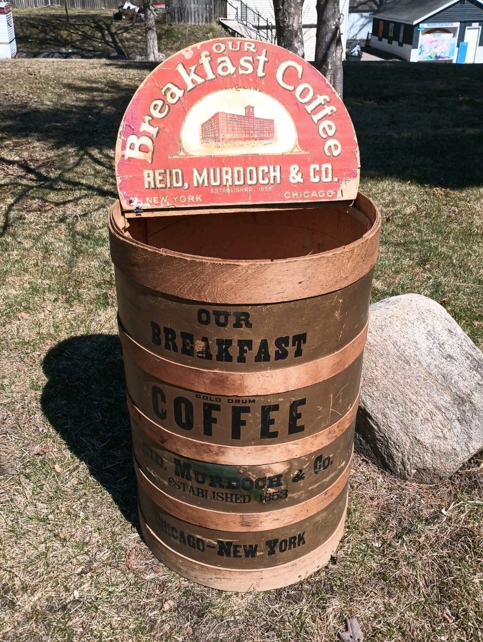 Vintage 150 Pound Coffee Barrel - Reid, Murdoch & Co. - Amazing Graphics - Huge